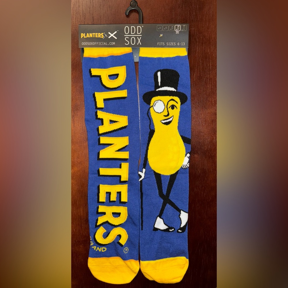 PLANTERS PEANUT ODD SOX NOVELTY CREW SOCKS NWT MEN’S SHOE SIZE 6-13